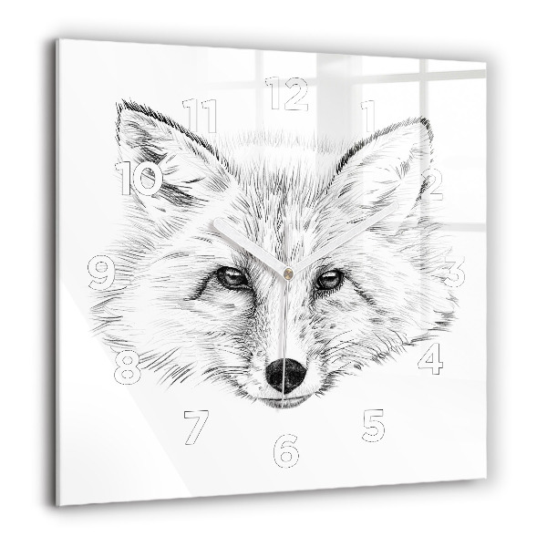 Square glass wall clock Graphic fox head