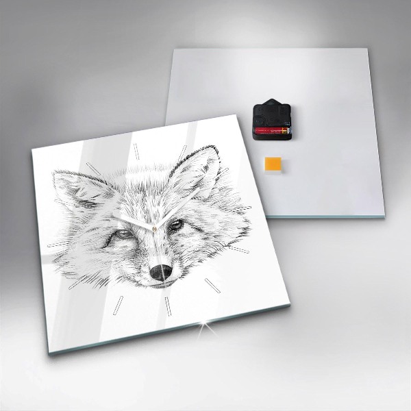 Square glass wall clock Graphic fox head