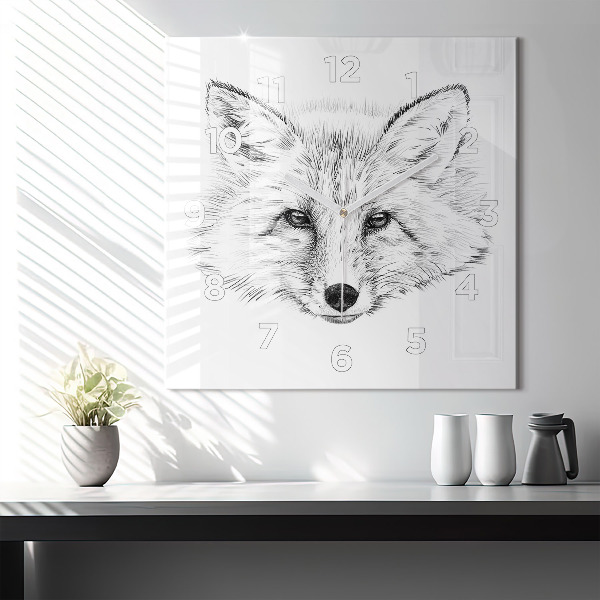 Square glass wall clock Graphic fox head