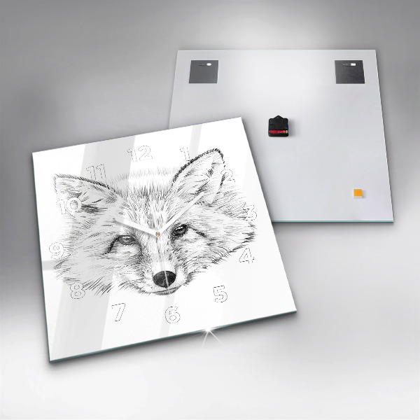 Square glass wall clock Graphic fox head