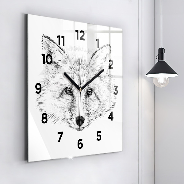 Square glass wall clock Graphic fox head