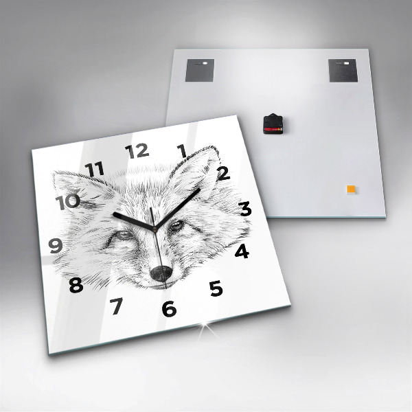 Square glass wall clock Graphic fox head