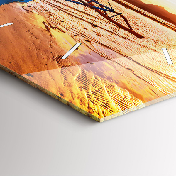 Square glass wall clock Boat and sunset