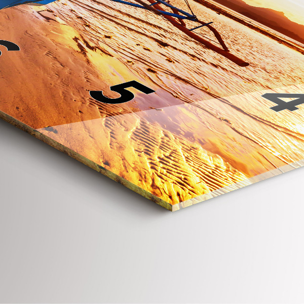 Square glass wall clock Boat and sunset