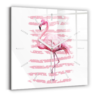 Square glass wall clock Flamingo Graphic