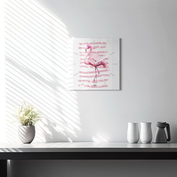 Square glass wall clock Flamingo Graphic