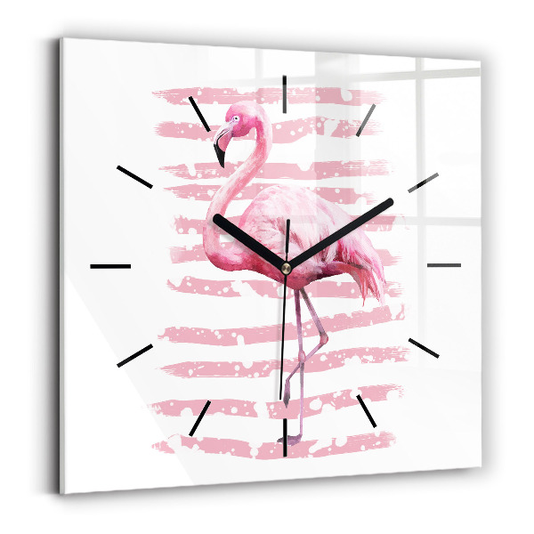 Square glass wall clock Flamingo Graphic