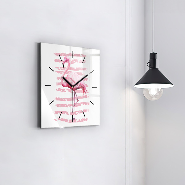 Square glass wall clock Flamingo Graphic