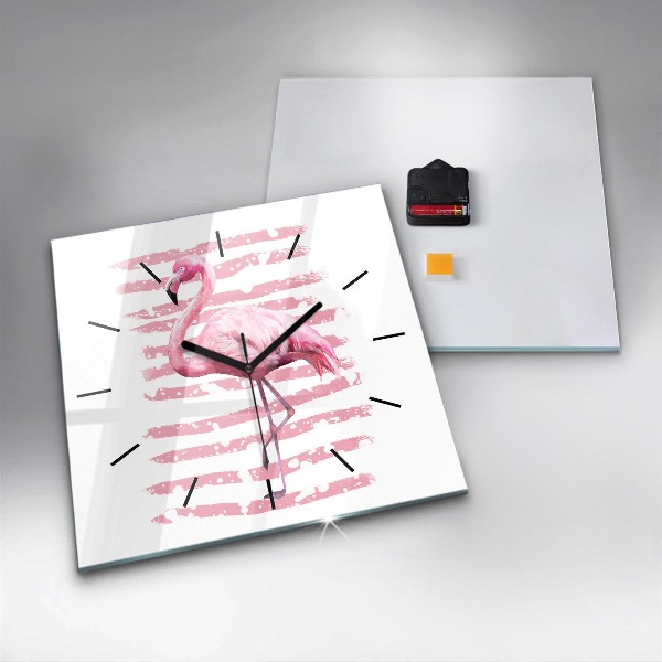 Square glass wall clock Flamingo Graphic