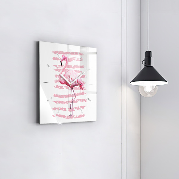 Square glass wall clock Flamingo Graphic