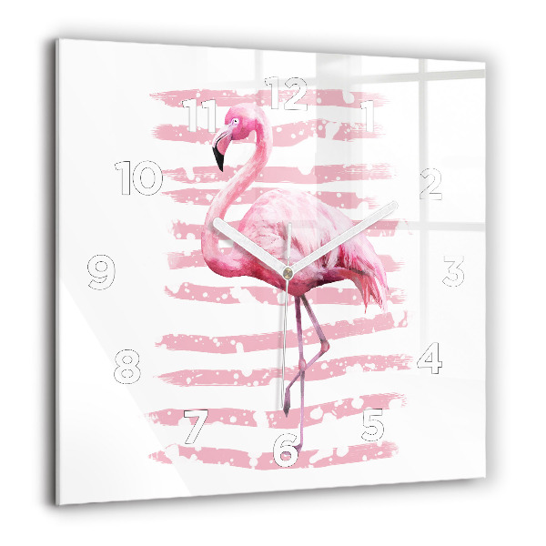 Square glass wall clock Flamingo Graphic