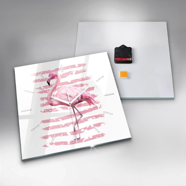Square glass wall clock Flamingo Graphic