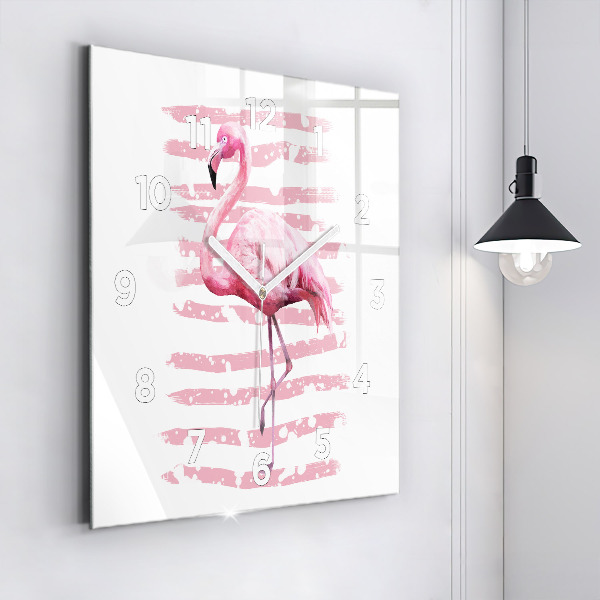 Square glass wall clock Flamingo Graphic