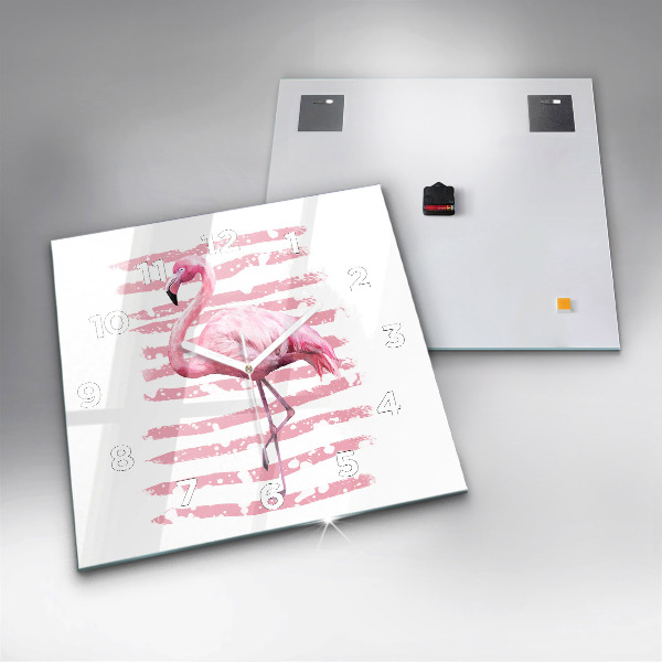 Square glass wall clock Flamingo Graphic