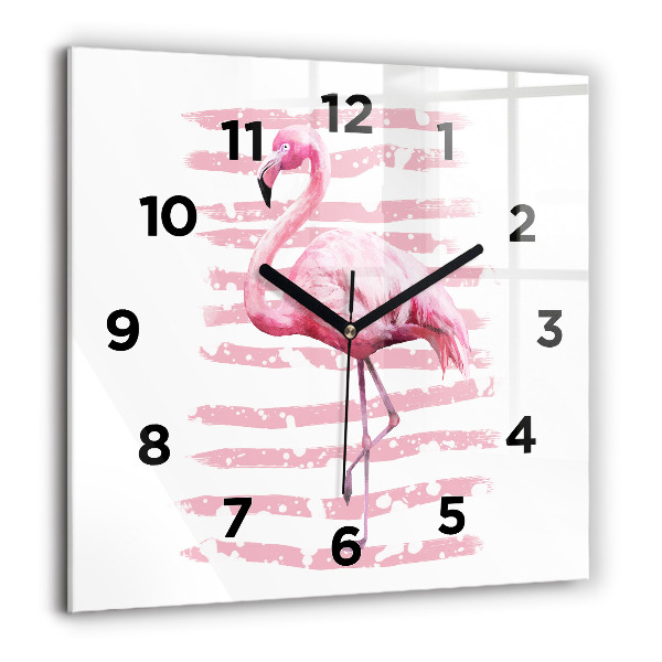 Square glass wall clock Flamingo Graphic