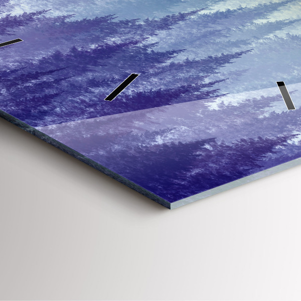 Square glass wall clock Forest in the fog