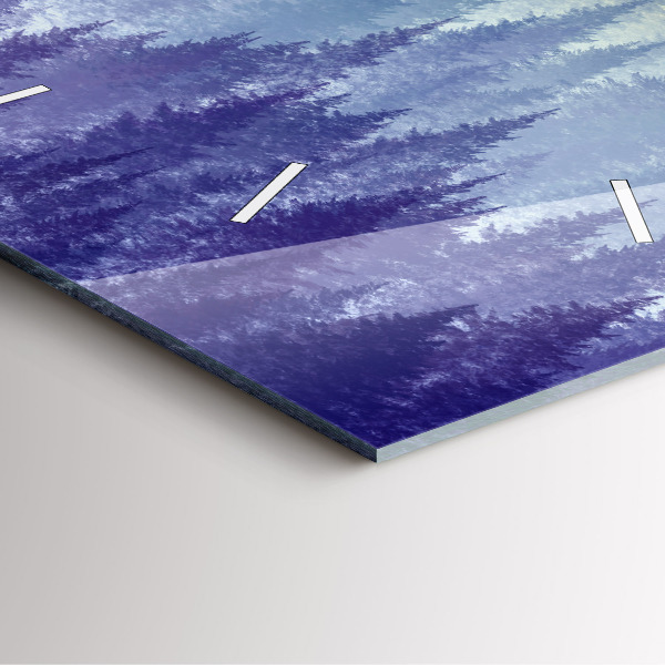 Square glass wall clock Forest in the fog
