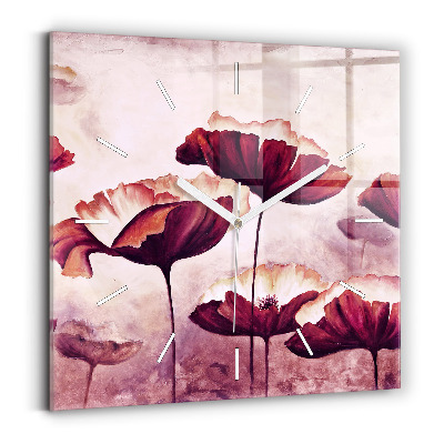 Square glass wall clock Blooming poppies