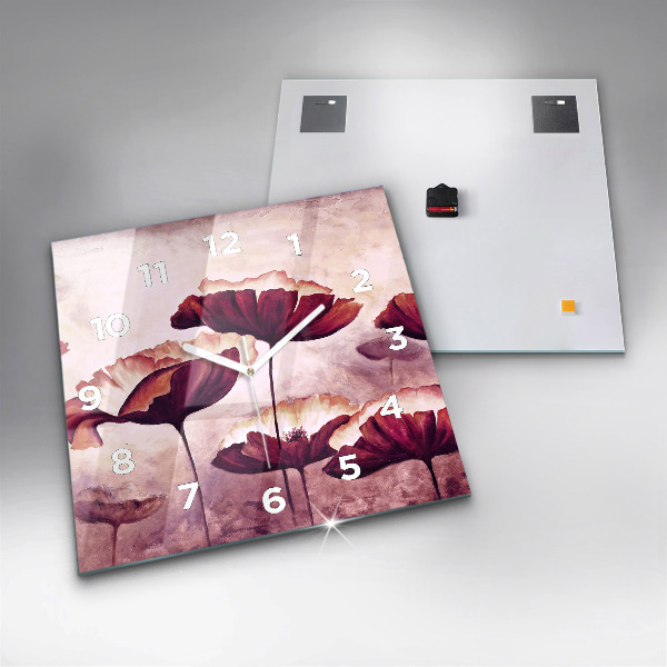 Square glass wall clock Blooming poppies