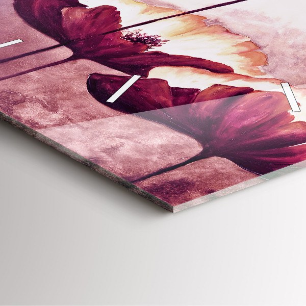 Square glass wall clock Blooming poppies