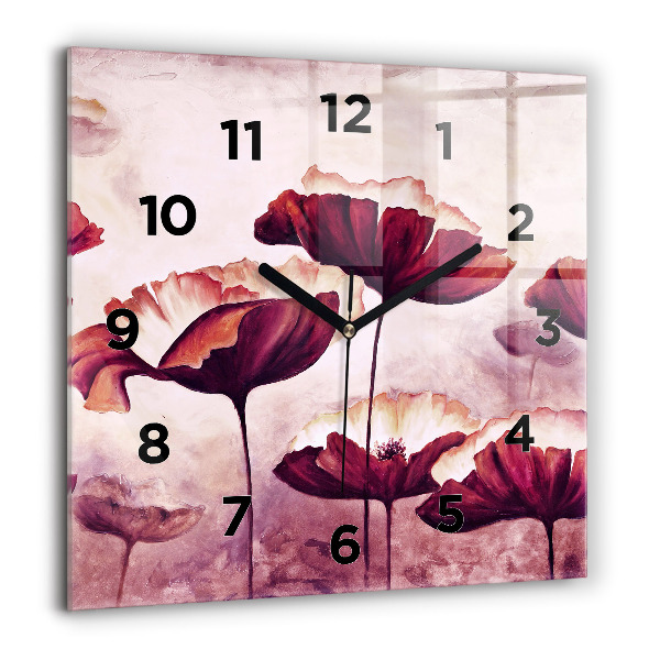 Square glass wall clock Blooming poppies
