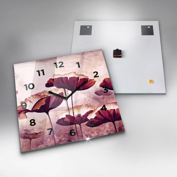 Square glass wall clock Blooming poppies