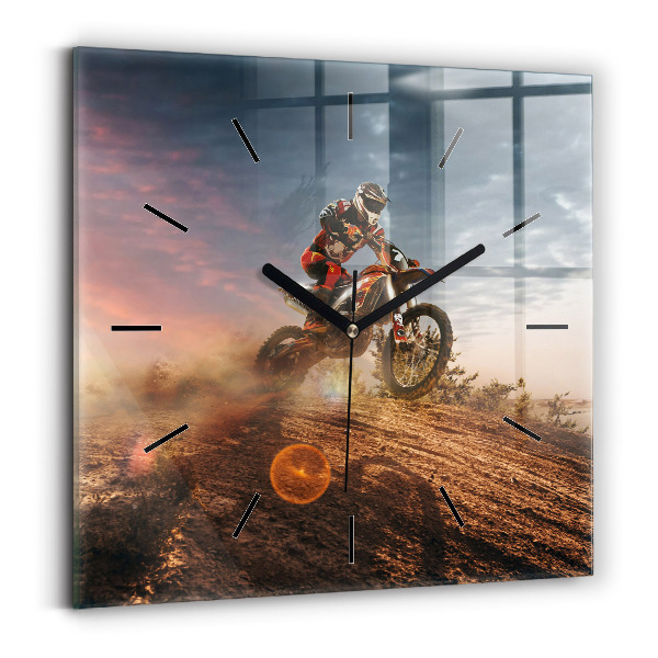 Square glass wall clock Man on a motorcycle