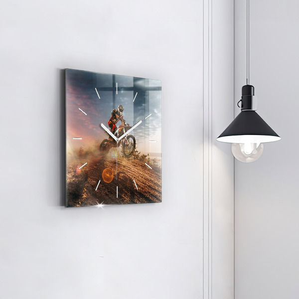 Square glass wall clock Man on a motorcycle