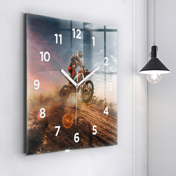 Square glass wall clock Man on a motorcycle