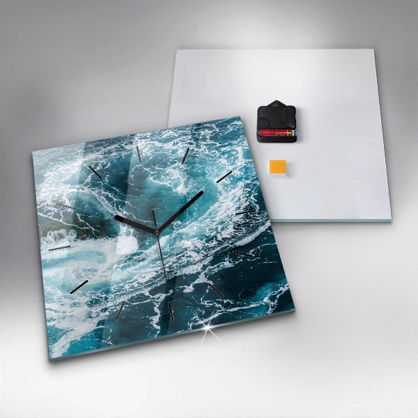 Square glass wall clock Swirling foamy waves