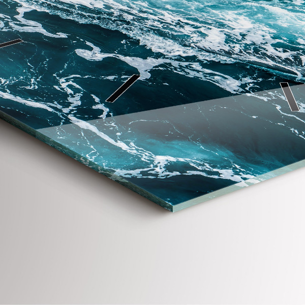 Square glass wall clock Swirling foamy waves