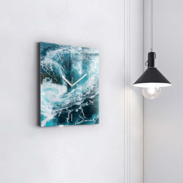 Square glass wall clock Swirling foamy waves