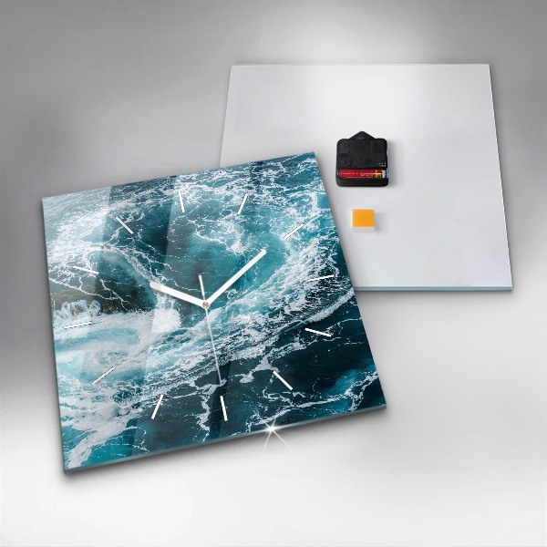 Square glass wall clock Swirling foamy waves