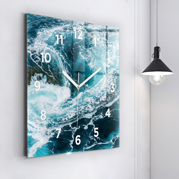 Square glass wall clock Swirling foamy waves