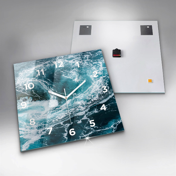 Square glass wall clock Swirling foamy waves