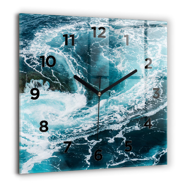 Square glass wall clock Swirling foamy waves