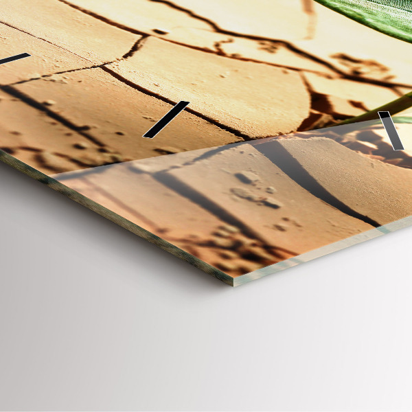 Square glass wall clock Plant in dry soil