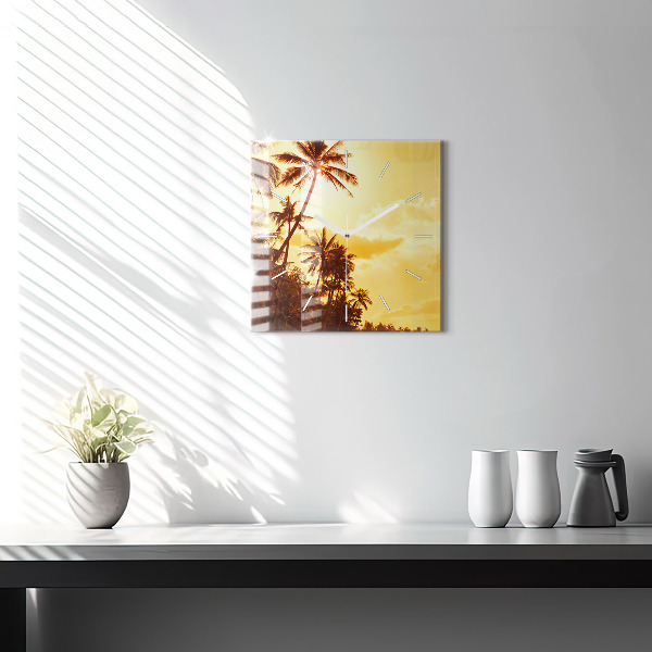 Square glass wall clock Sunny palm trees