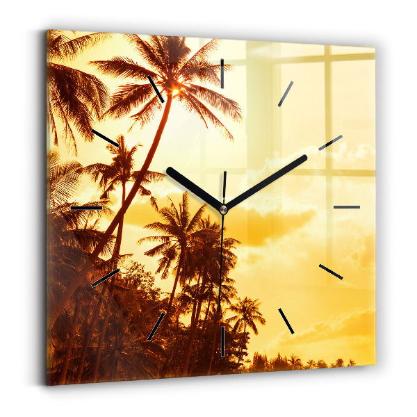 Square glass wall clock Sunny palm trees