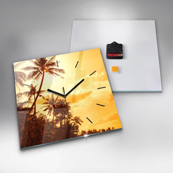 Square glass wall clock Sunny palm trees