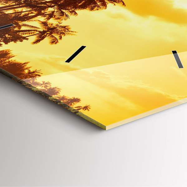 Square glass wall clock Sunny palm trees