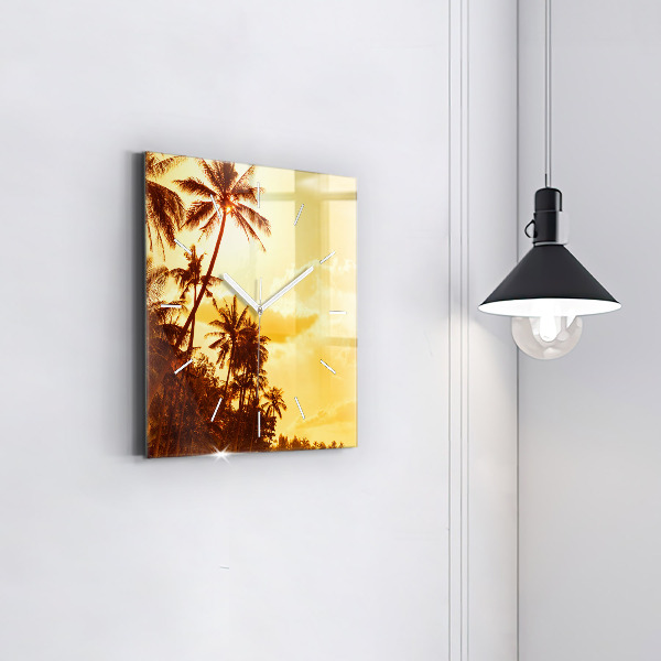 Square glass wall clock Sunny palm trees