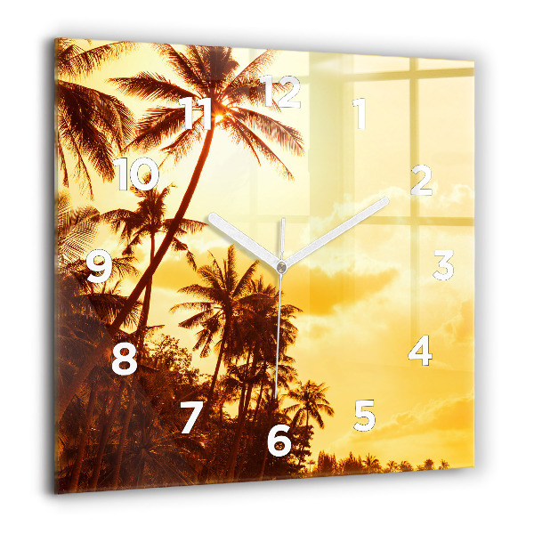 Square glass wall clock Sunny palm trees