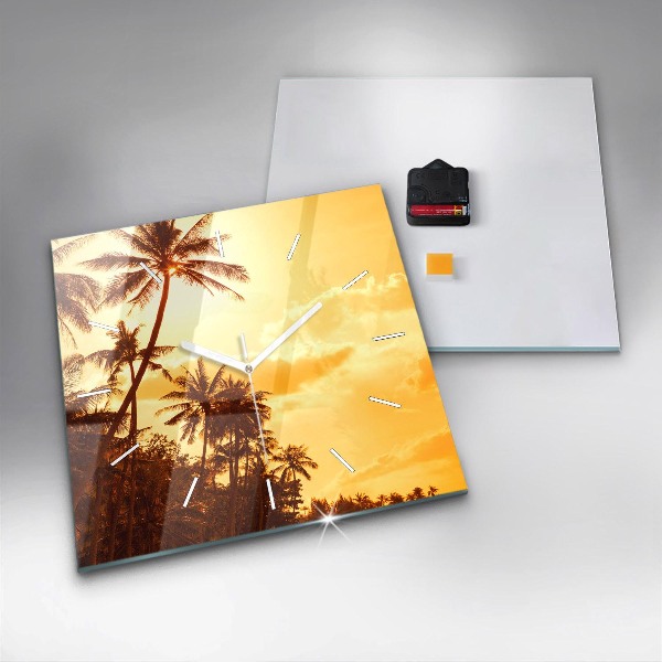 Square glass wall clock Sunny palm trees