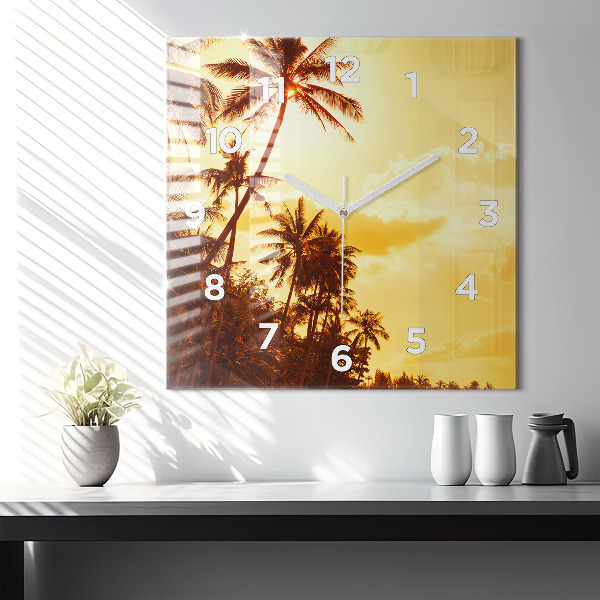 Square glass wall clock Sunny palm trees