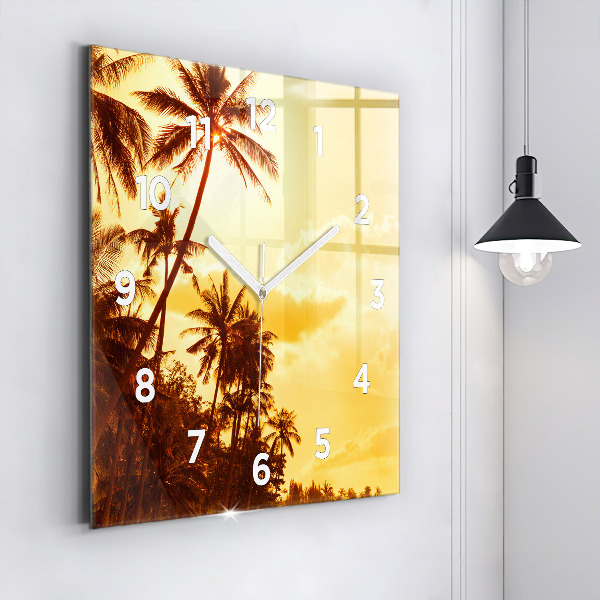 Square glass wall clock Sunny palm trees