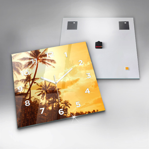 Square glass wall clock Sunny palm trees
