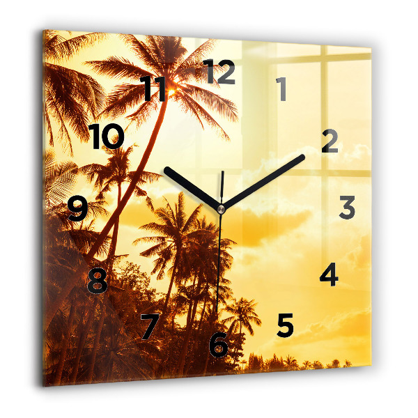 Square glass wall clock Sunny palm trees