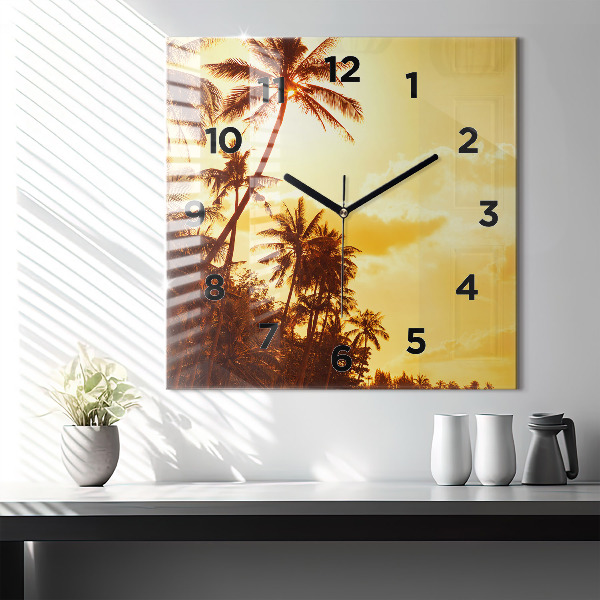 Square glass wall clock Sunny palm trees