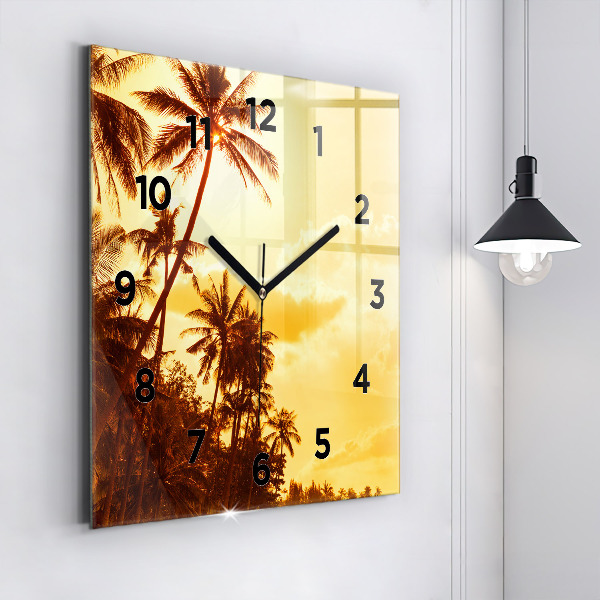 Square glass wall clock Sunny palm trees